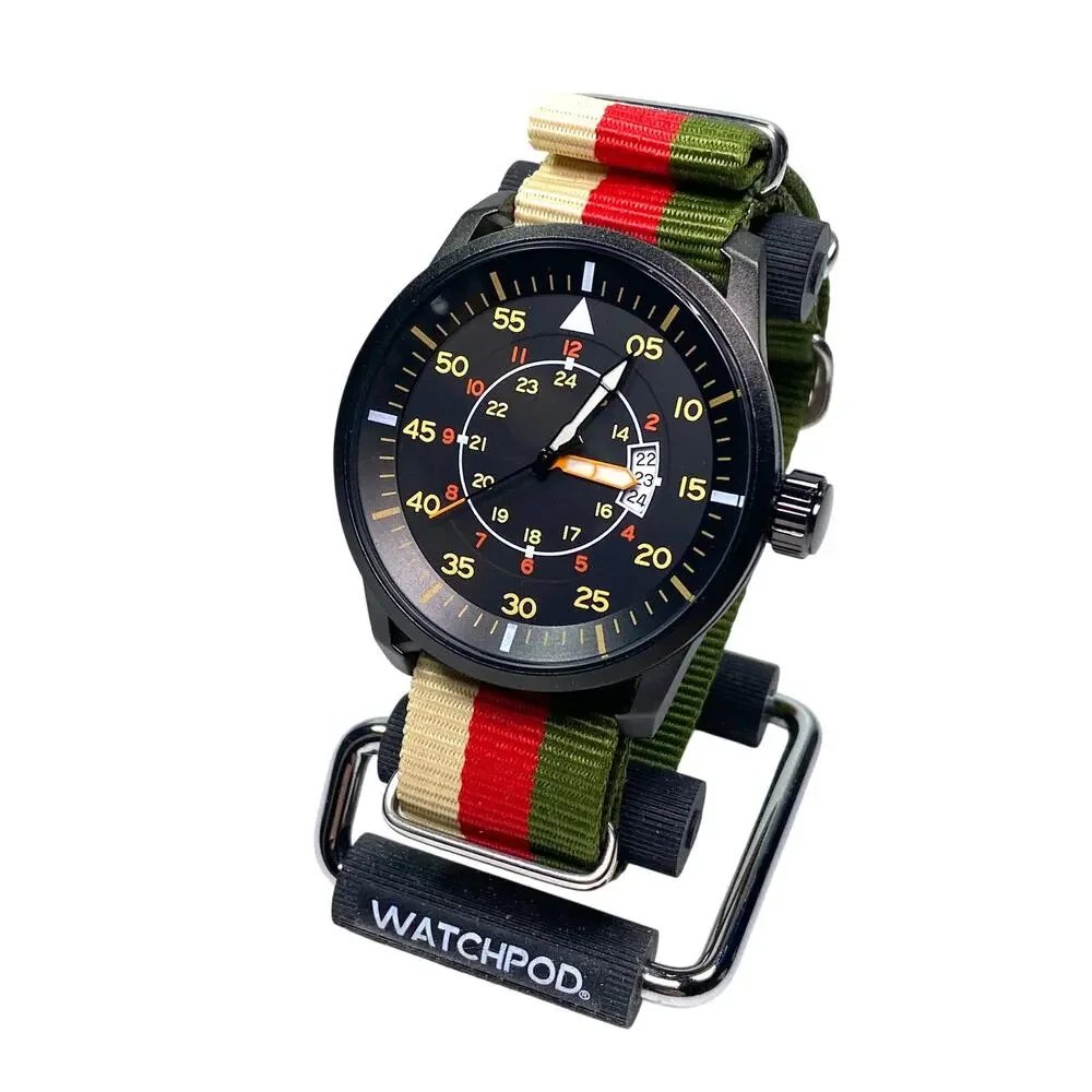 Addiesdive MY-1508 Pilot Flieger Watch 44mm Black Quartz Military Nylon Strap
